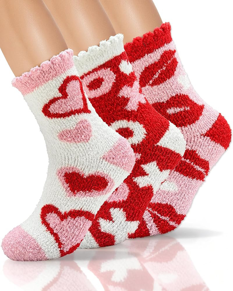 TEHOOK 4X Thicker & 2X Softer Valentines Fuzzy Socks for Women, Soft Fluffy Warm Cozy Heart Socks... | Amazon (US)