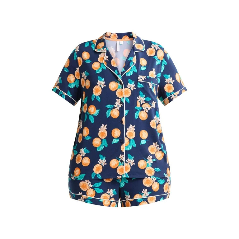 Joyspun Women’s and Women’s Plus Knit Notch Collar Top and Shorts Pajama Set, 2-Piece, Sizes ... | Walmart (US)
