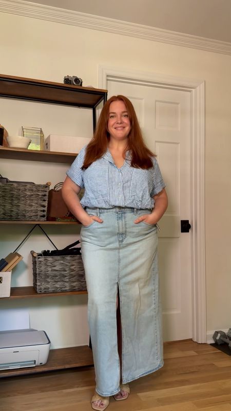 Styling Target Universal Threads finds head-to-toe! I love this denim maxi skirt - I needed up getting the next size down though because it fit truer to size than I expected. Wearing size 16 in the skirt, size XXL in the top. The shoes are soooo good, too, and under $35! 

#LTKShoeCrush #LTKPlusSize #LTKFindsUnder50