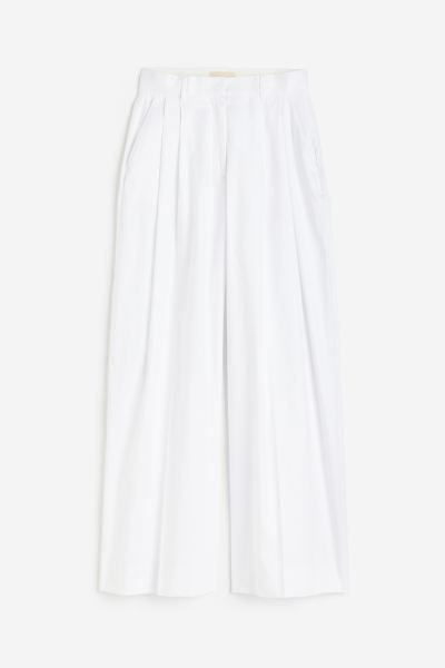 Linen-blend twill trousers - White - Ladies | H&M GB | H&M (UK, MY, IN, SG, PH, TW, HK)