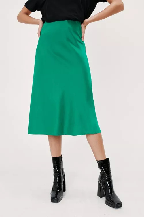 Satin Slinky Bias Cut Midi Skirt | Nasty Gal (US)