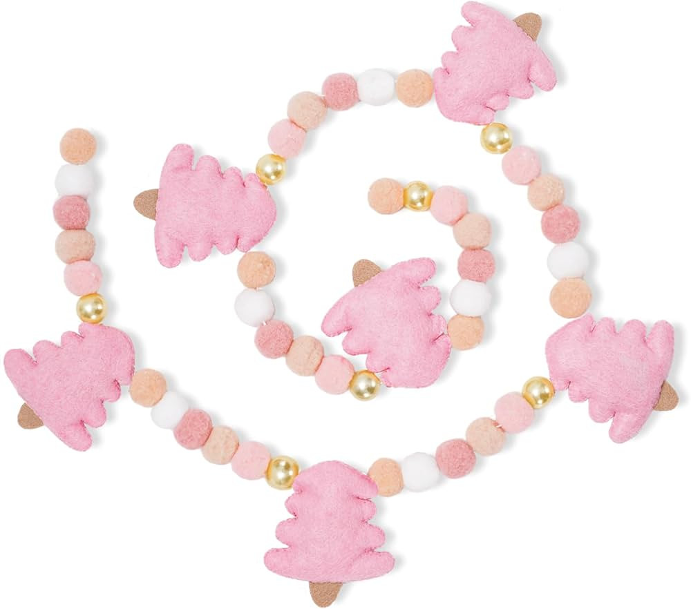 Whaline Christmas Felt Garland 3D Pink Xmas Tree Pom Ball Banner Holiday Decorative Hanging Bunti... | Amazon (US)