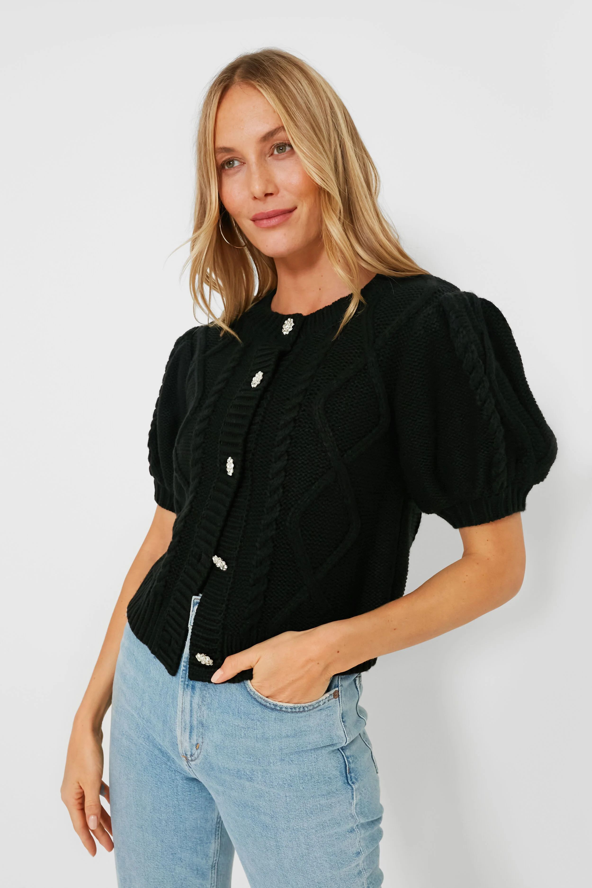 Crystal Button Victoria Short Sleeve Cardigan | Tuckernuck (US)