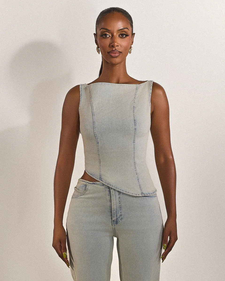 The Mika Set Top in Light Wash | Mars The Label