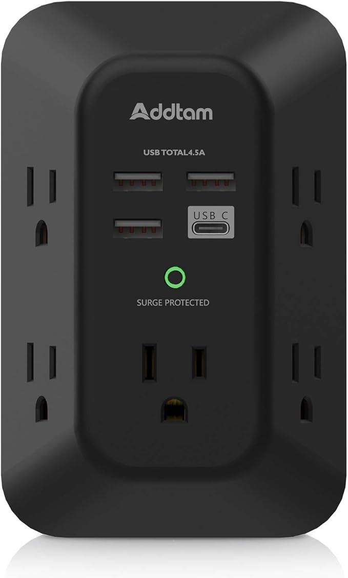 USB Wall Charger Surge Protector - Addtam 5 Outlet Extender with 4 USB Charging Ports (1 USB C), ... | Amazon (US)