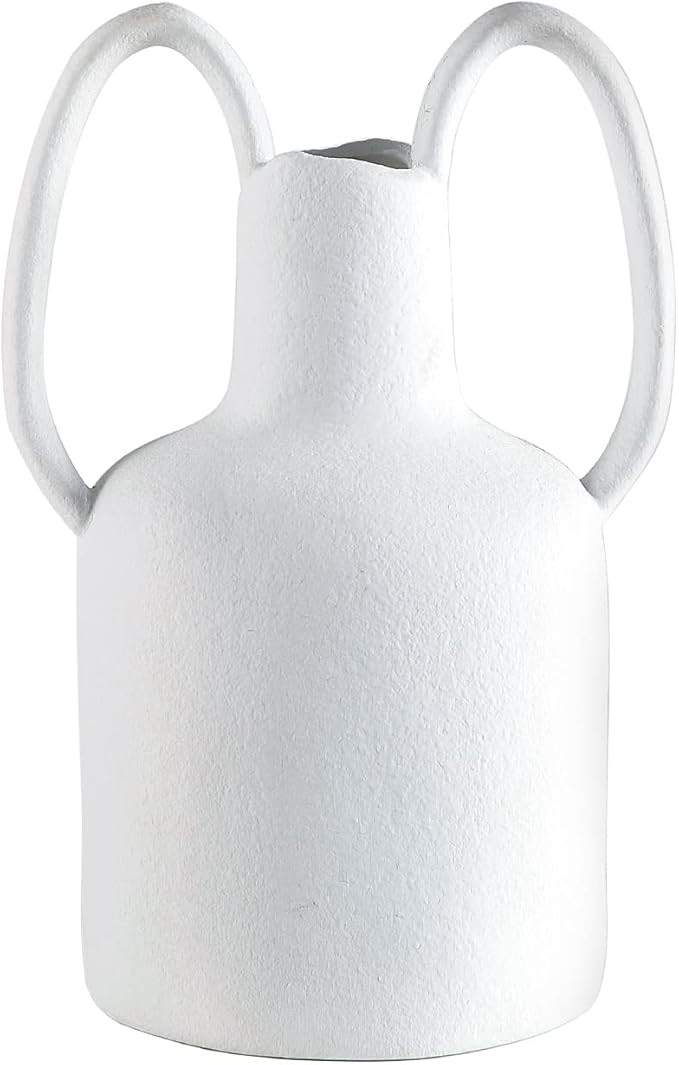 Mowtanco White Ceramic Vase for Home Decor, Rustic Flower Vase with 2 Handles, Modern Farmhouse D... | Amazon (US)