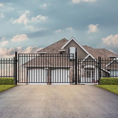 6 ft. H Madrid Steel Single Swing Driveway Gate with Pedestrian Gate | Wayfair North America