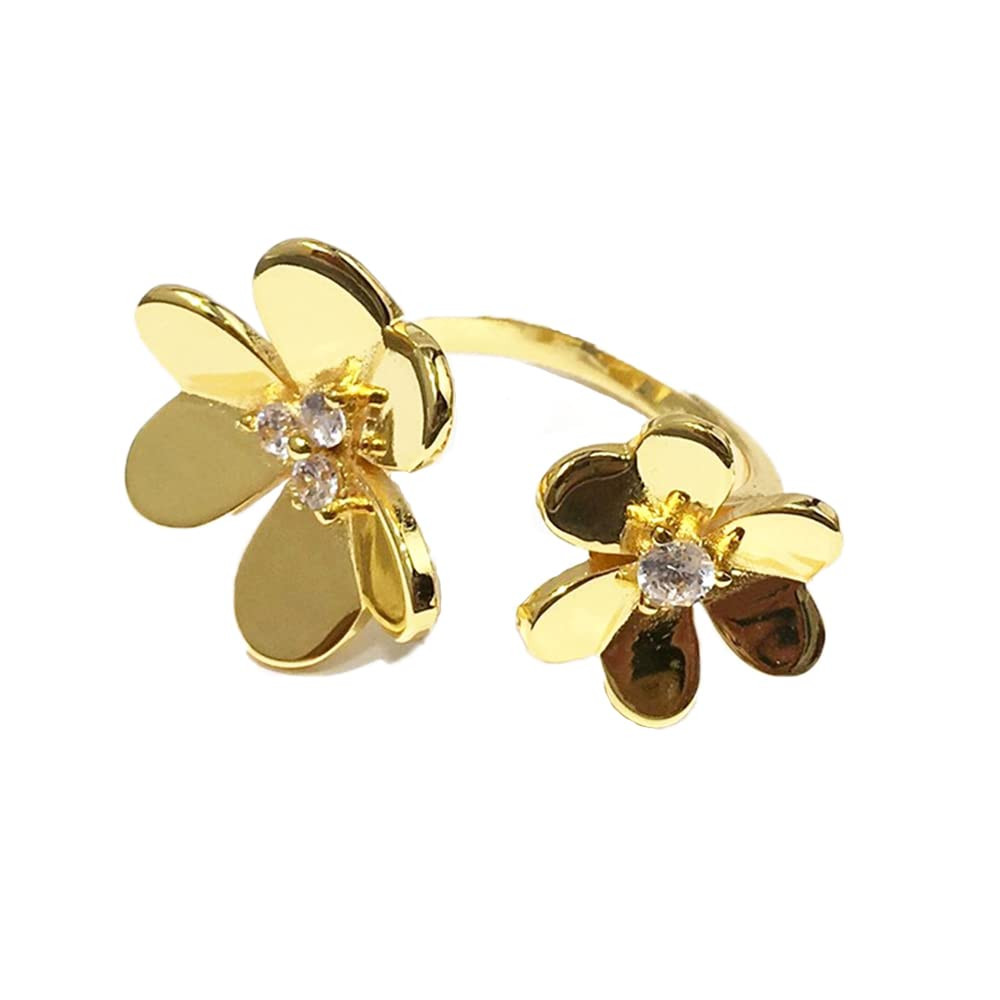 u/b Glossy Thicken Double Clover Ring Women 18k Gold Plating Luxury Jewelry Shine Cubic Zirconia ... | Amazon (US)