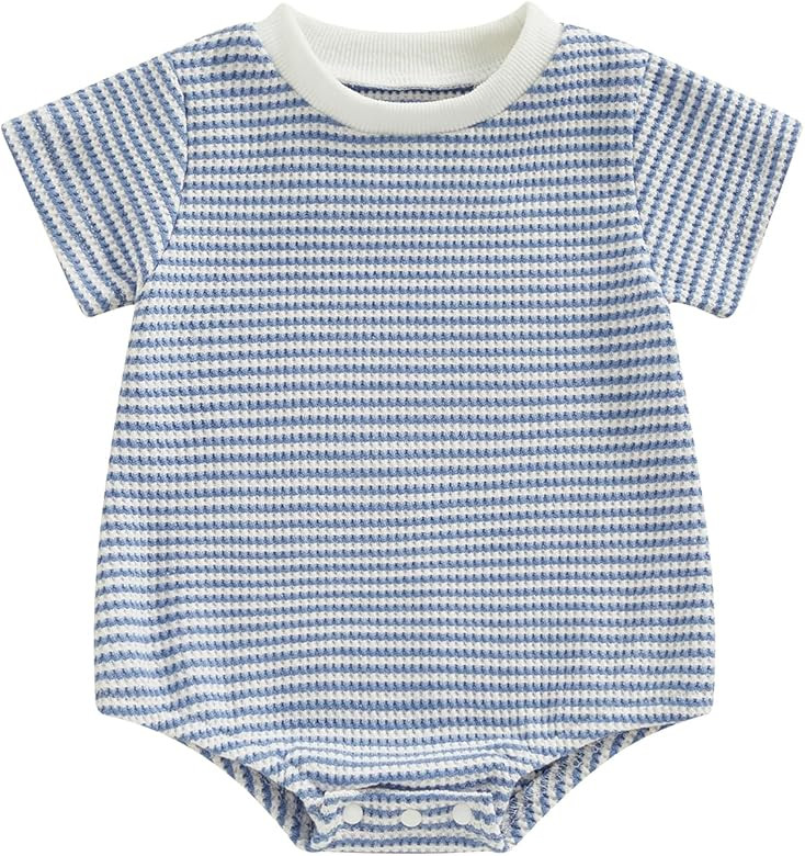VISGOGO Unisex Baby Boy Girl Striped Romper Waffle Short Sleeve Bubble Oversized Romper Bodysuit ... | Amazon (US)