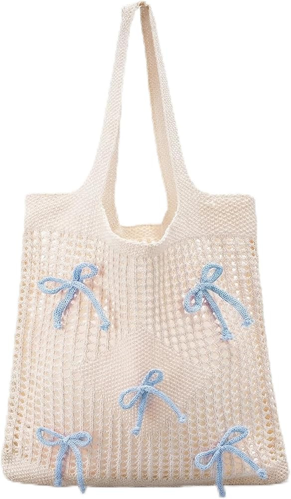 Bow Crochet Tote Bag for Women Preppy Mesh Knitted Shoulder Bag for Beach Travel Stylish Coquette... | Amazon (US)