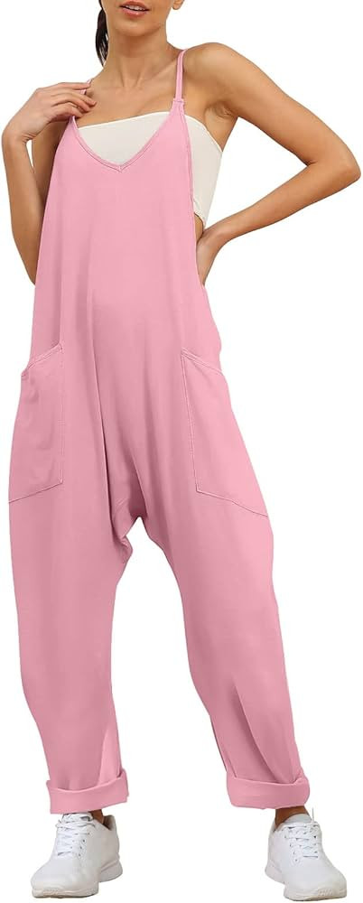 AUTOMET Jumpsuits for Women Casual Summer Rompers Sleeveless Loose Spaghetti Strap Baggy Overalls... | Amazon (US)