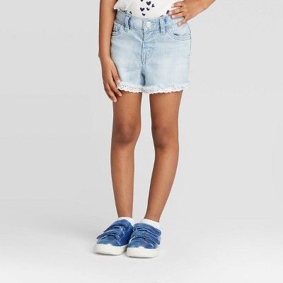 Toddler Girls' Lace Hem Jean Shorts - Cat & Jack™ Light Wash | Target