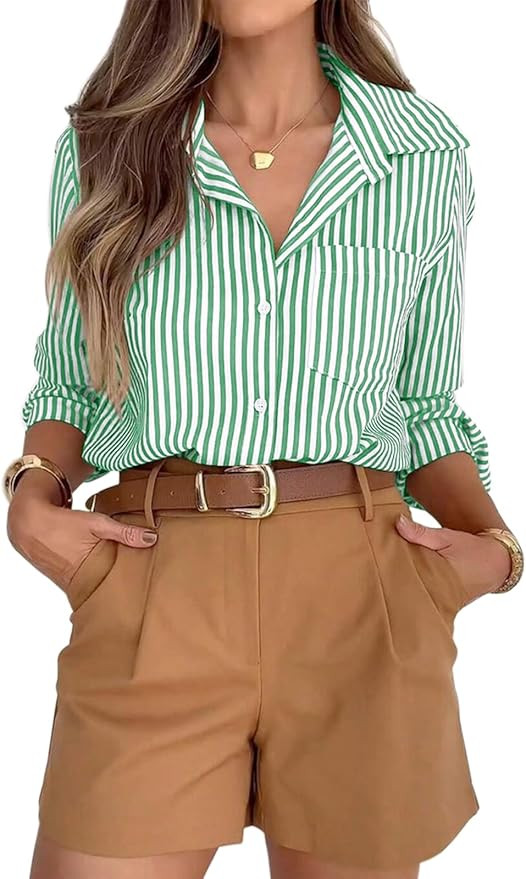 siliteelon Striped Button Down Shirts for Women Dress Shirts Long Sleeve Casual Collared Office W... | Amazon (US)