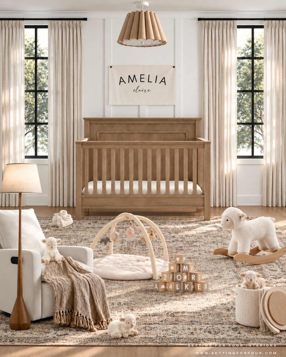Neutral, timeless baby girls nursery moodboard, furniture and decor. Convertible crib, swivel glider chair, nursery chair, baby’s room, bedroom, dresser, play activity gym floor mat, toy storage, bookcase, wall banner, art, flush mount light, area rug, floor lamp, pink, beige, wood, curtains

#LTKBaby #LTKHome #LTKSaleAlert