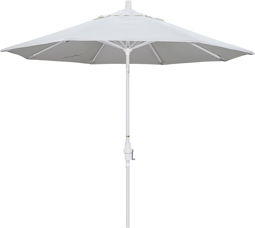 California Umbrella 9' Round Aluminum Patio Umbrella, Crank Lift, Collar Tilt, White Pole, Natura... | Amazon (US)