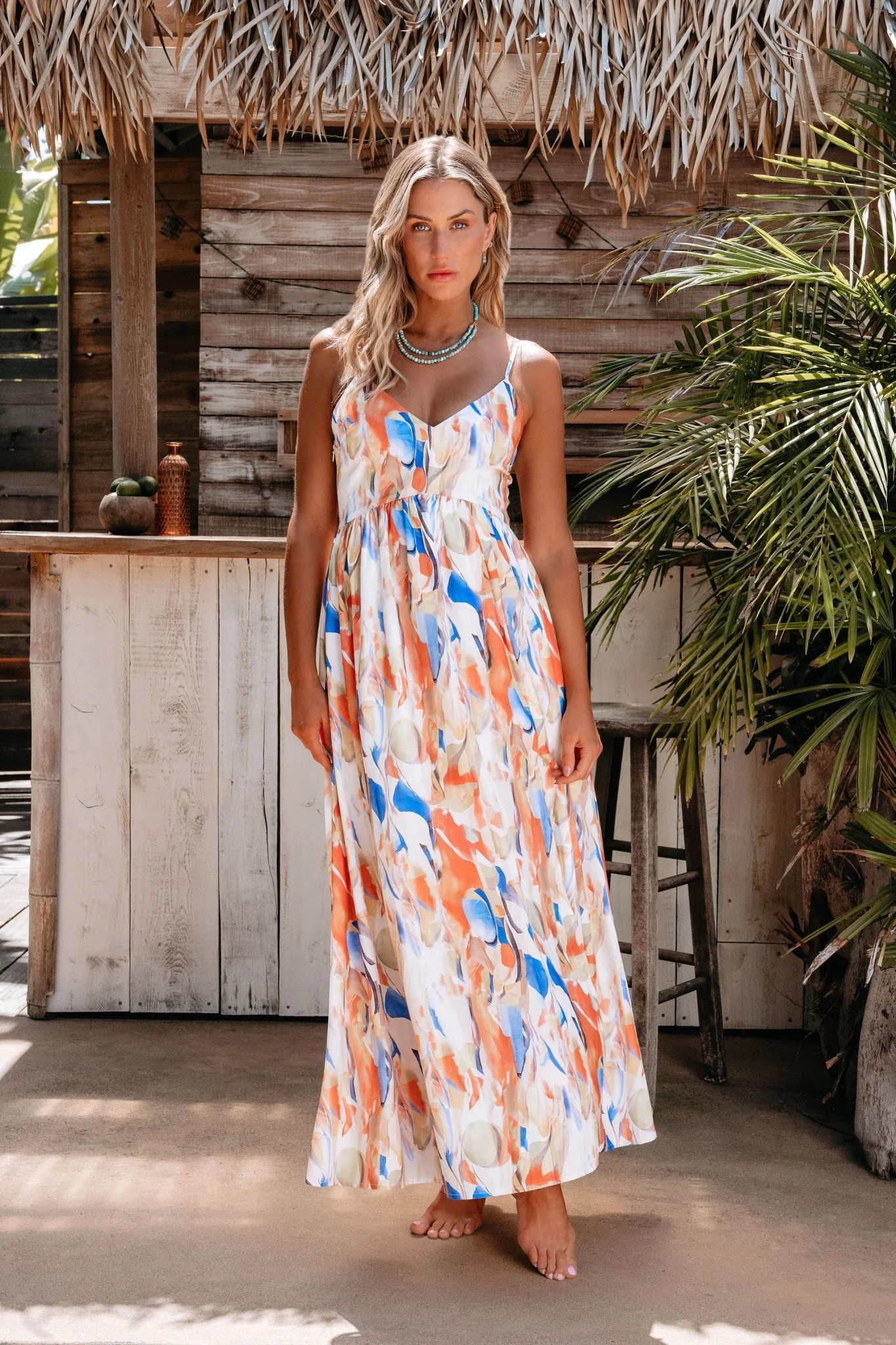 Orange Multi Abstract Print Slit Maxi Dress | Magnolia Boutique
