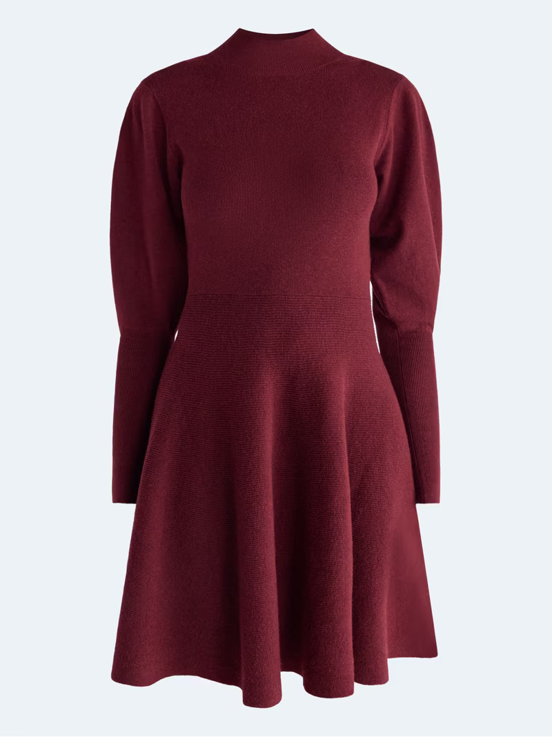 Scoop Women\u2019s Mock Neck Mini Sweater Dress with Puff Sleeves, Sizes XS-XXL | Walmart (US)