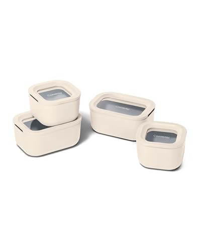 Caraway Mini Food Storage 9pc Set - Glass Storage Containers for Food - Non-Toxic Ceramic-Coated Glass - Air Release Technology - Compact & Stackable Design - Cream | Amazon (US)