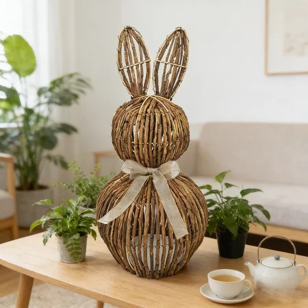 Easter Natural Rattan Hand-Woven Bunny Decoration - Handmade Wicker Rabbit with Random Ribbon, Rustic Pastoral Bunny Decor for Home Table, Mantel and Easter Holiday Display Ornament, 4*8in, Brown | Walmart (US)