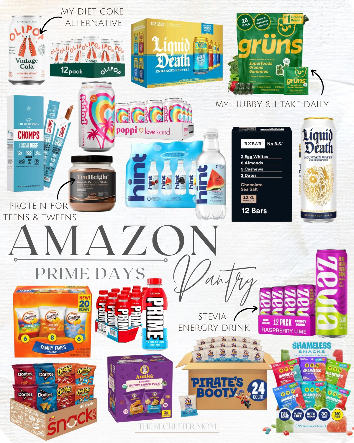 Stocking up on all my Prime Days pantry favorites! 🛒 A few I keep on repeat: Olipop Vintage Cola (my Diet Coke alternative), Grüns Superfoods Greens Gummies (my hubby and I take daily), TruHeight protein (great for teens & tweens), and Zevia stevia energy drinks. So many snacks and drinks on sale right now! 

 #PrimeDay #amazonfinds #pantrystaples #LTKsalealert #LTKfamily #LTKfoodie #LTKActive #LTKHome
