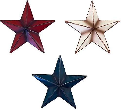 Clovers Garden 6” Metal Barn Stars (Set of 3) Red, White, Blue Star Wall Decor Rustic Farmhouse... | Amazon (US)