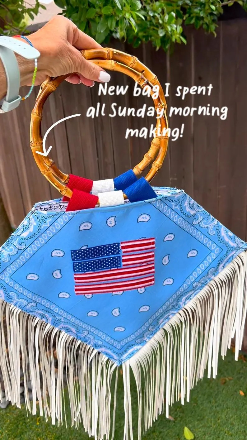 Fringe Flag Bag! Bamboo Handles Work as Shoulder Bag. One of a Kind Original Design. Lined With W... | Etsy (Global)
