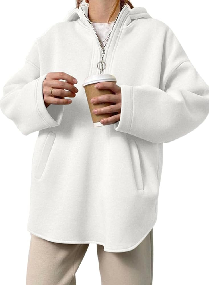 EVALESS Womens Zip Up Hoodies 2024 Fashin Trendy Casual Basic Oversized Sweatshirt Loose V Neck L... | Amazon (US)