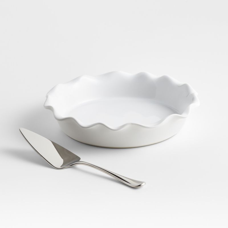 White Ruff Pie Dish Server Set | Crate & Barrel | Crate & Barrel