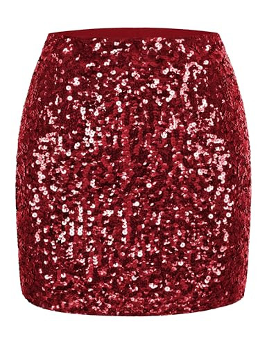 MANER Women's Sequin Skirt Sparkle Stretchy Bodycon Mini Skirts Night Out Party | Amazon (US)