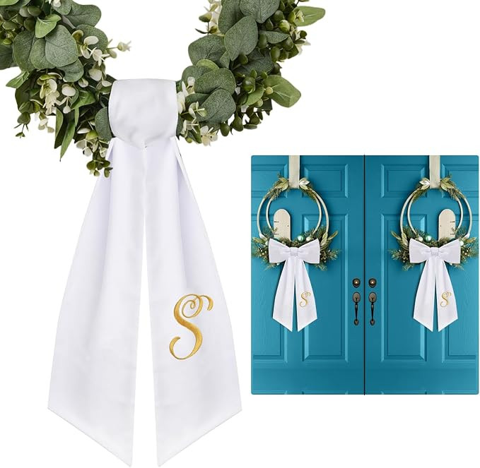 2 Pack Wreath Sash for Front Door Monogrammed Embroidery Wreath Sash for Boxwood Front Door Porch... | Amazon (US)