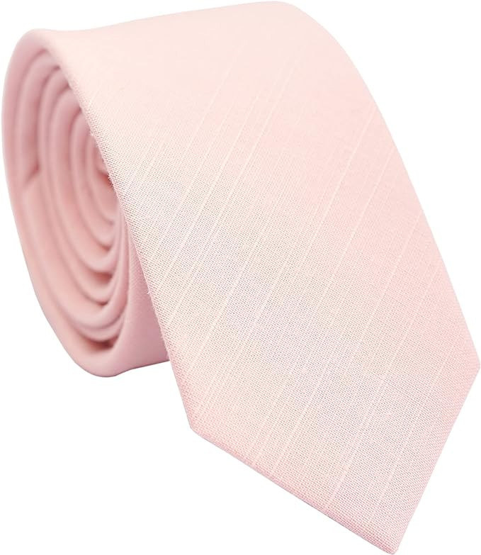 BELLUNO Men's Skinny Ties, Cotton Linen Blend 2.5 inch Solid Neckties | Amazon (US)