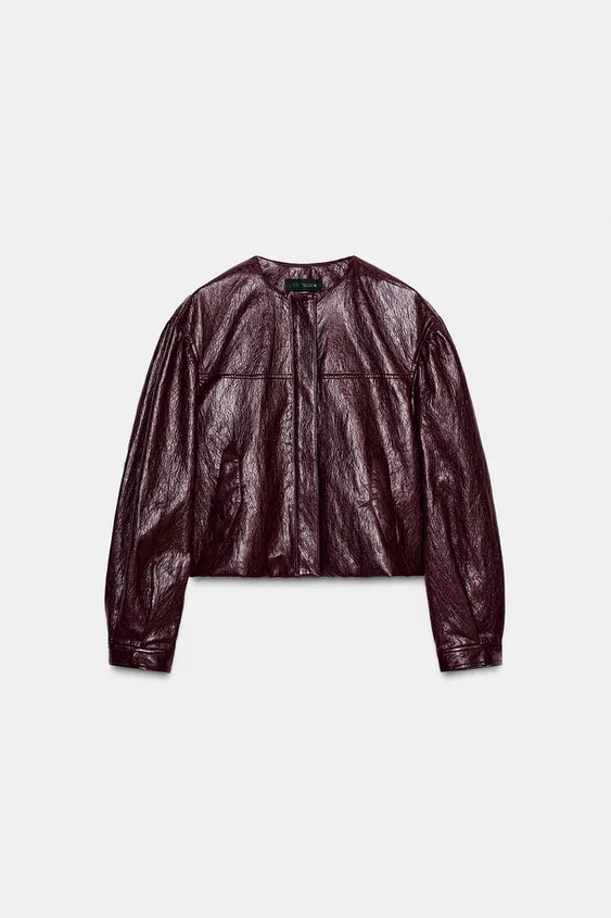 FAUX LEATHER PUFF-BALL BOMBER JACKET | Zara UK