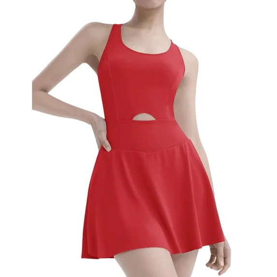 Women's Athletic Tennis Dress with Cropped Shorts, Racerback, One Piece, Golf Tank Romper, Summer... | Walmart (US)