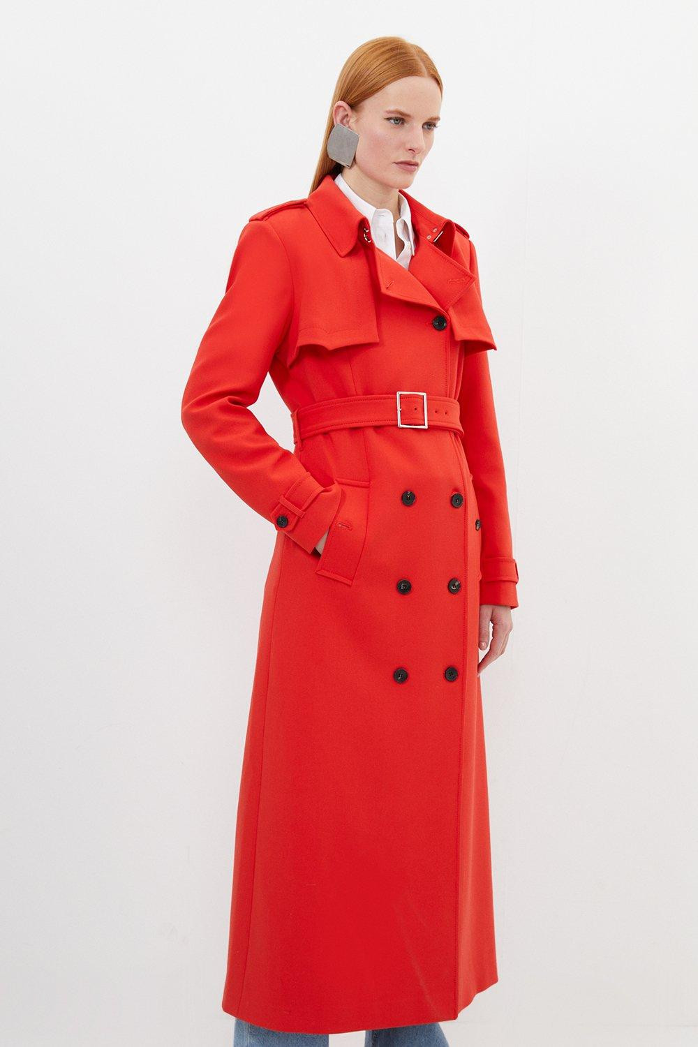 Compact Stretch Tailored Belted Trench Coat | Karen Millen UK + IE + DE + NL