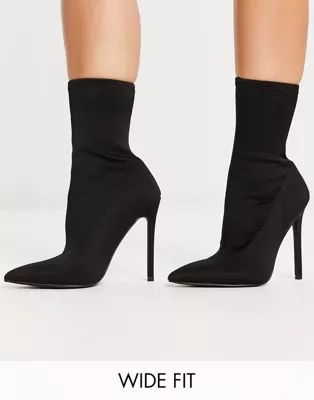 ASOS DESIGN Wide Fit Eleanor high heel sock boots in black | ASOS | ASOS (Global)