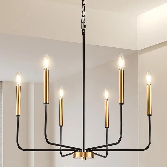 ZUYURT Modern Black and Gold Chandelier, 6-Light Metal Farmhouse Dining Room Light Fixture, E12 C... | Amazon (US)