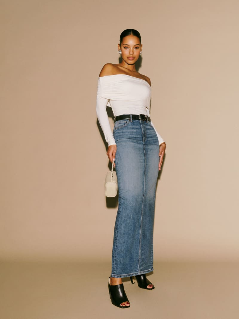 Daria Ultra High Rise Denim Maxi Skirt | Reformation (Global)