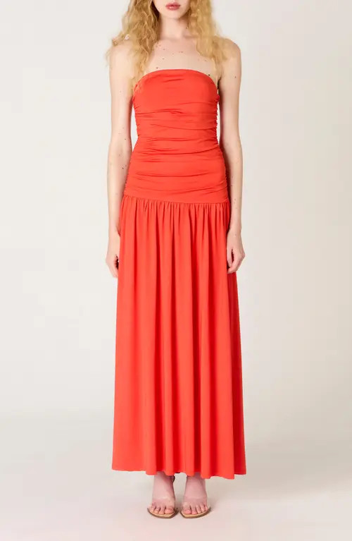 Nia Santal Strapless Jersey Midi Dress in Coral at Nordstrom, Size Large | Nordstrom