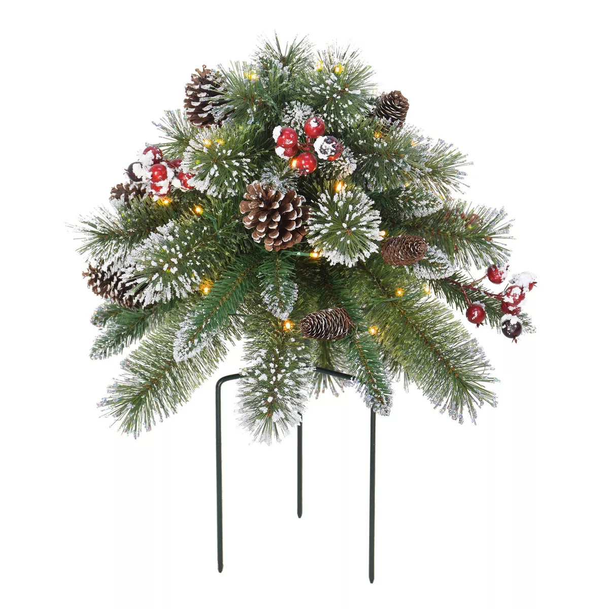 Puleo 18" Pre-Lit LED Snowy Artificial Urn Filler with Pinecones & Berries Warm White Lights | Target
