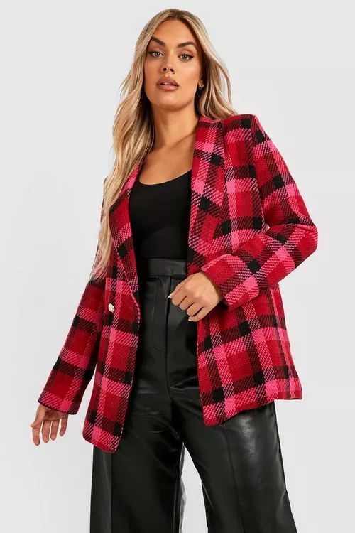 Plus Boucle Check Double Breasted Blazer | Boohoo.com (US & CA)