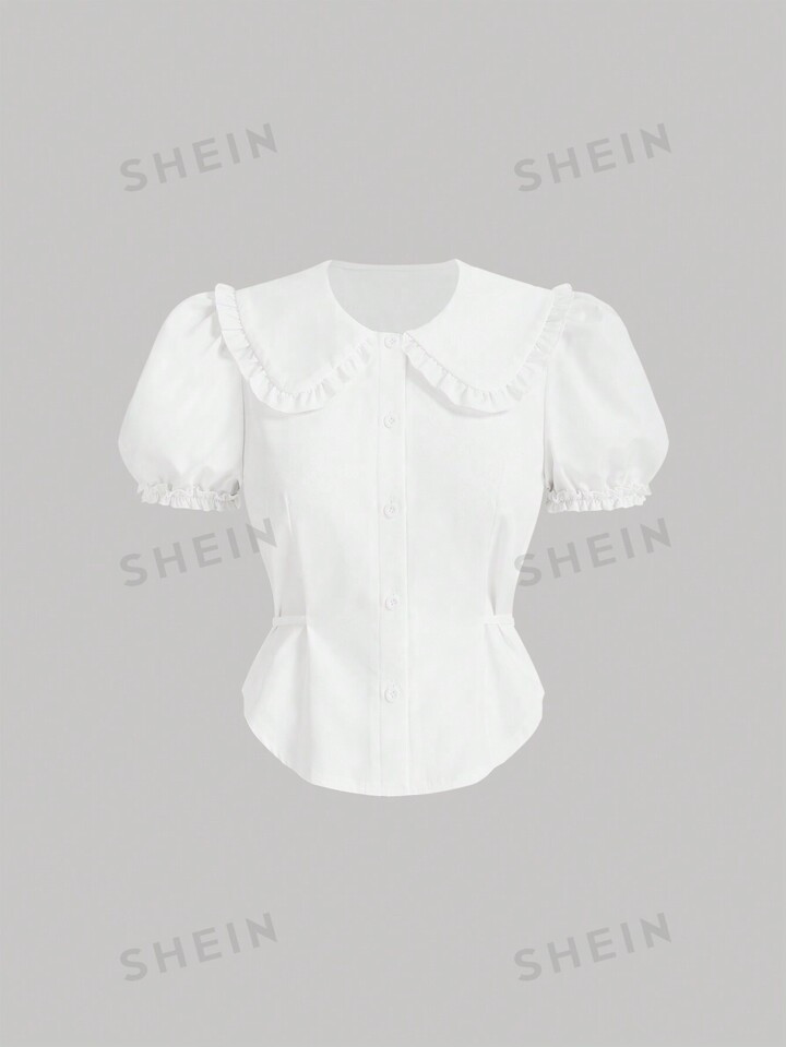 SHEIN MOD Peter Pan Collar Slim Fit Puff Sleeve Short Sleeve Shirt, Summer | SHEIN