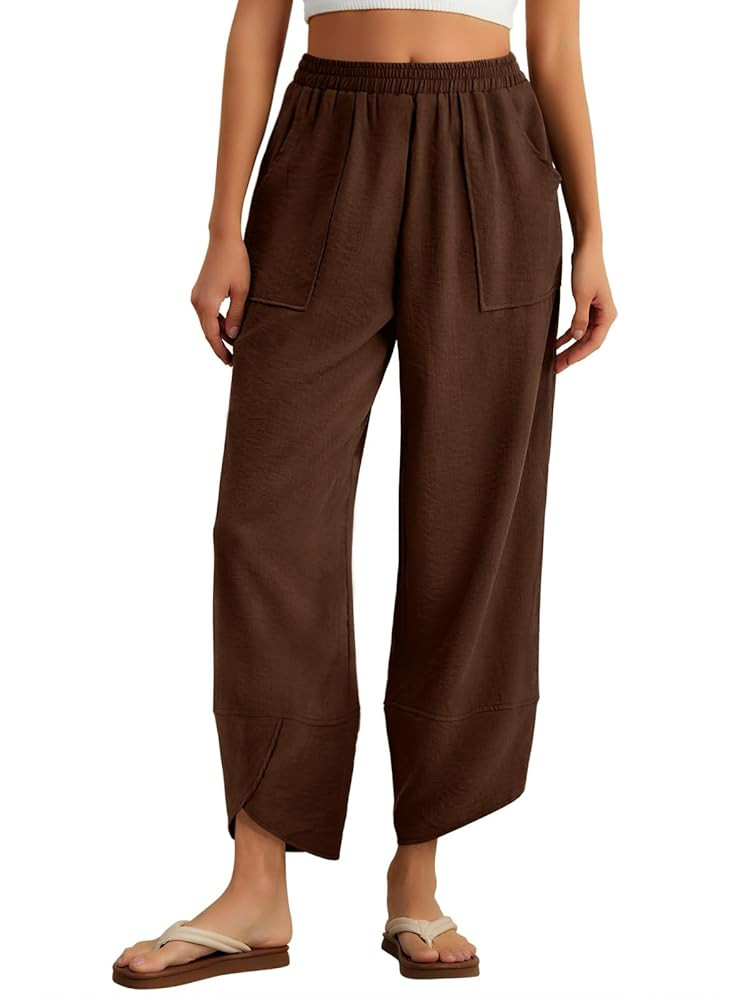 Feiersi Womens Harem Pants Summer Casual Elastic Waisted Baggy Wide Leg Pants Palazzo Trousers | Amazon (CA)