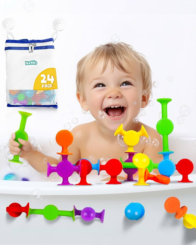 BUNMO Suction Bath Toys 24pcs | Connect, Build, Create | No Mold Bath Toy | Hours of Fun & Creati... | Amazon (US)