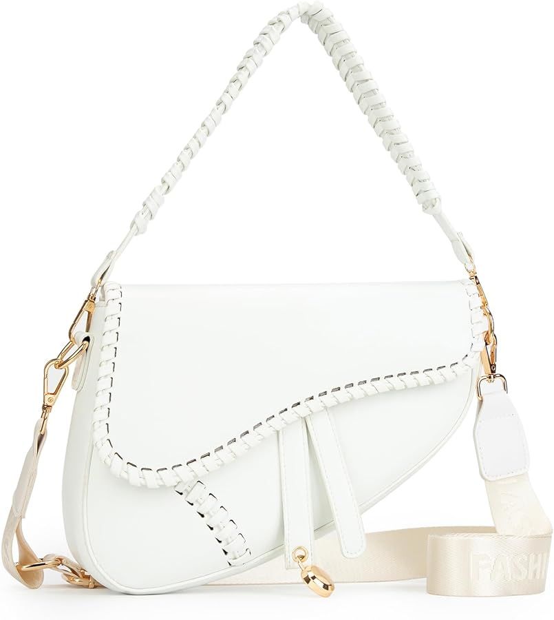 Shoulder Bag White Purse for Women Trendy Saddle Bag Y2K Leather Crossbody Bag Designer Handbag Satchel Evening | Amazon (US)