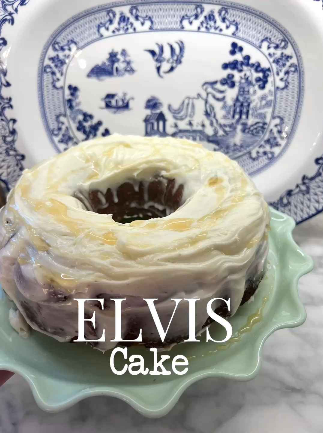 Elvis cake recipe

2 ripe bananas
1 Dolly Parton x Duncan Hines banana cake mix (mix only)
1 cup applesauce 
1 cup creamy peanut butter 
Mix all together in mixer and pour into your greased Bundt pan. Bake at 350 degrees for 25 minutes. I used cream cheese as my frosting and topped with honey.

#LTKHome #LTKWatchNow #LTKFamily