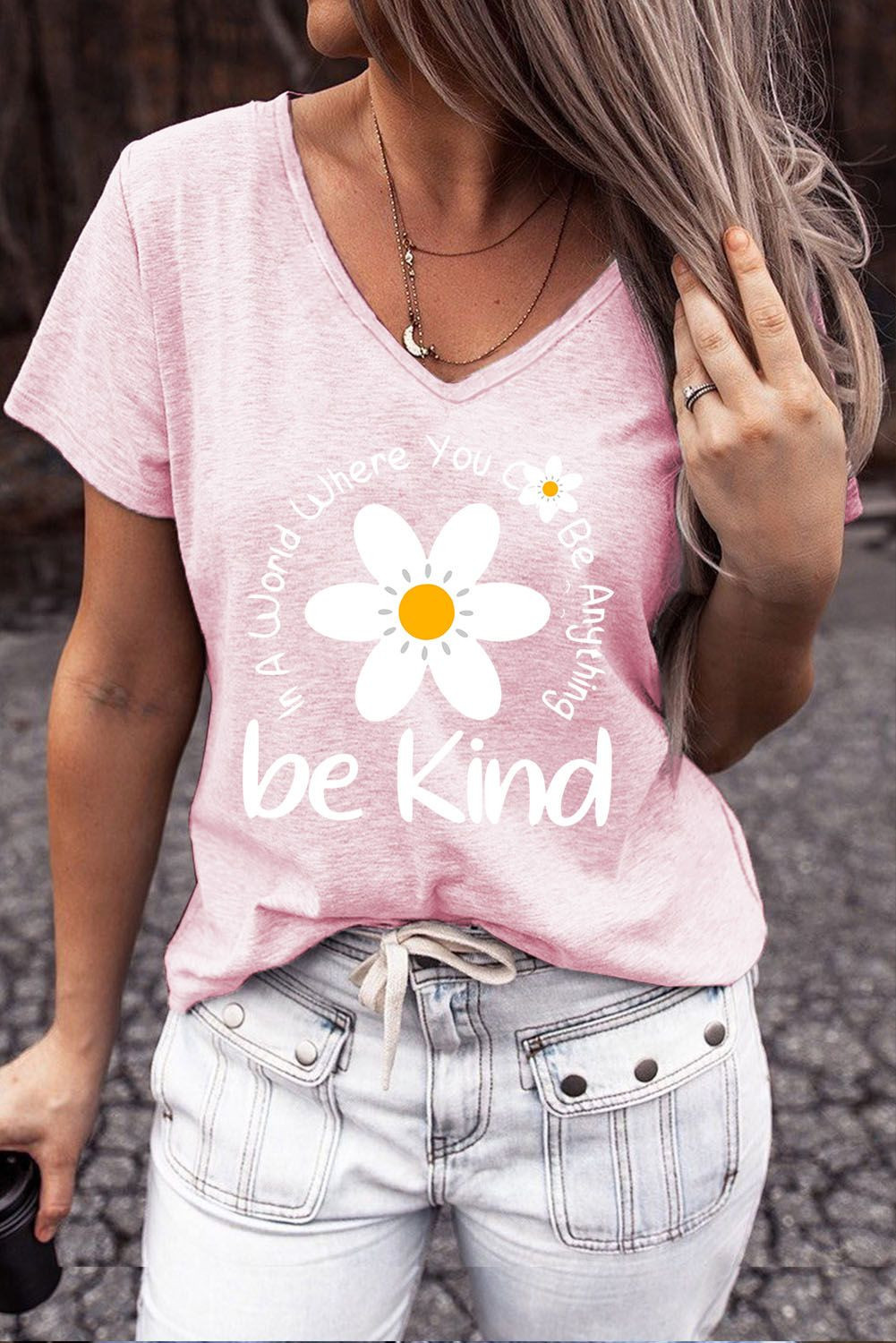 Floral None V Neck Casual T-Shirts | Evaless