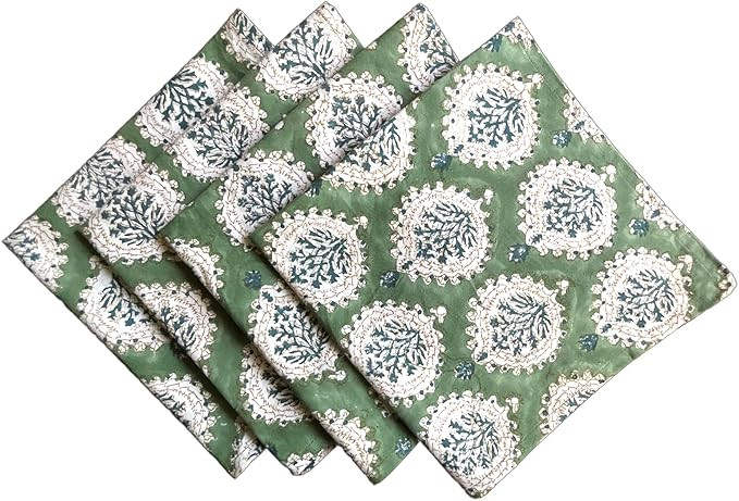 ATOSII Kari Green 100% Cotton Fall Cloth Dinner Napkins, 20 X 20 Inches, Floral Handblock Print, ... | Amazon (US)
