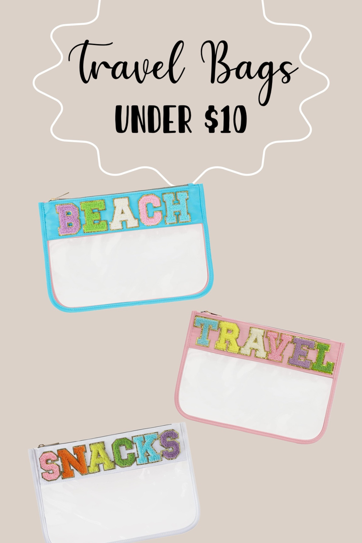 These adorable labeled travel bags are perfect for throwing things in your bag on the go! 

Carry on bag labeled travel bag travel accessories beach bag organizer snack bag

#LTKTravel #LTKFindsUnder50 #LTKItBag