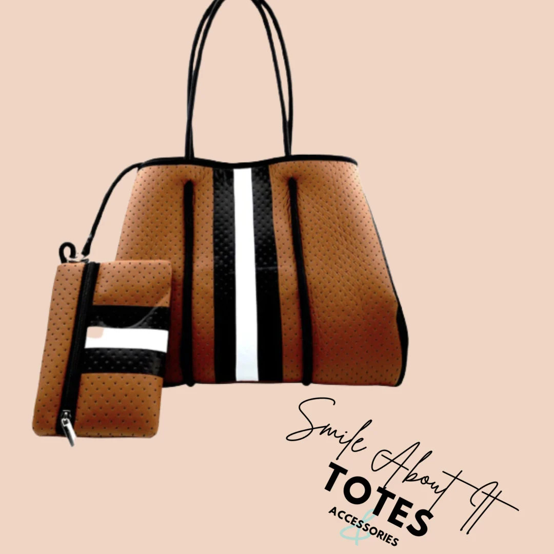Women's Fashion: Brown/black & White Striped Neoprene Tote - Etsy | Etsy (US)