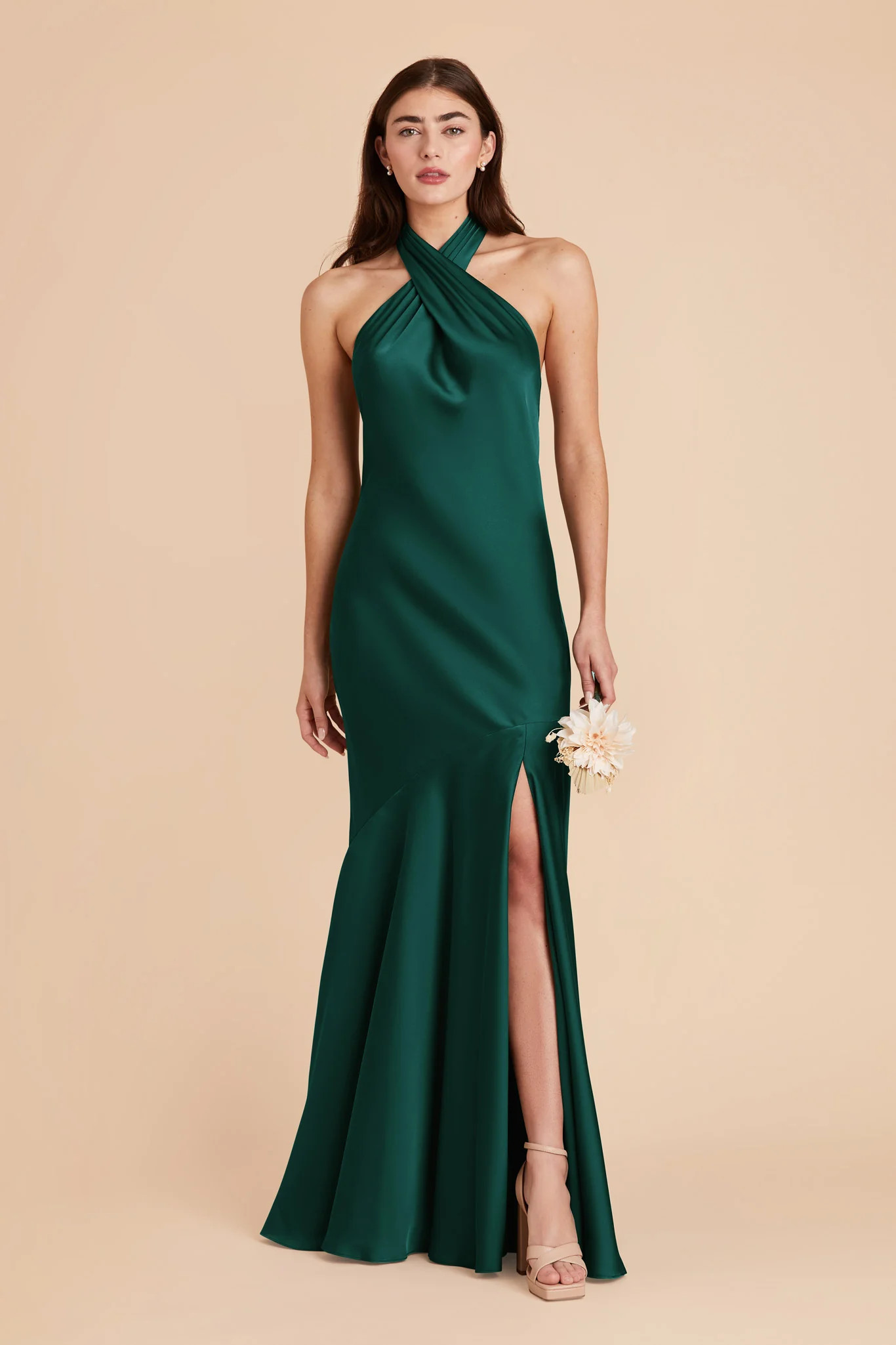 Stephanie Matte Satin Dress - Emerald | Birdy Grey